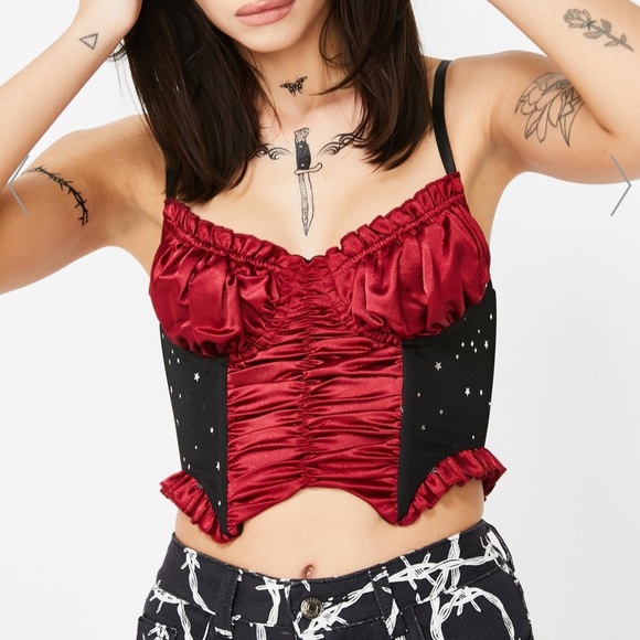 Dolls Kill Tops - NWT Jaded London Red Satin Ruched corset crop top